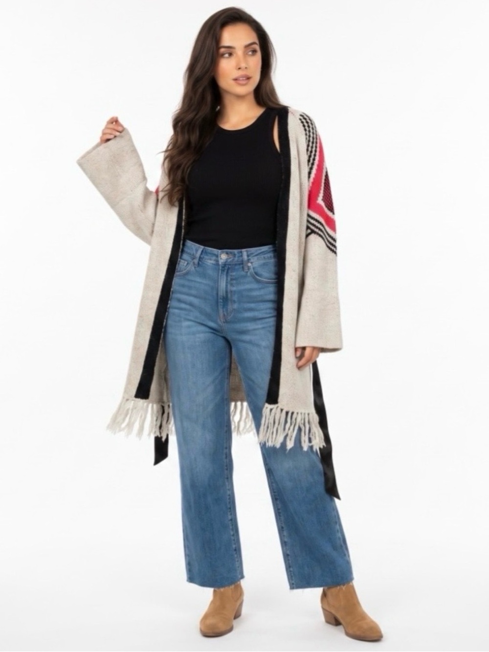 DEE ELLY FRINGE KNIT CARDIGAN